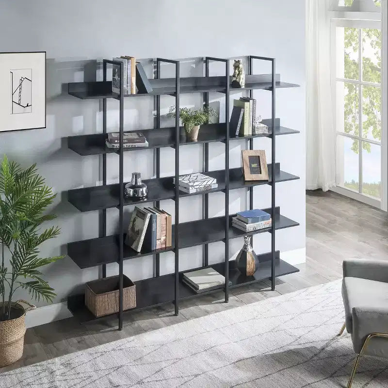 GustoWave 5-Tier Bookcase with Metal Frame Vintage Open Bookshelf 70.87 storage shelf