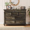 47 Farmhouse Dresser for Bedroom with 9 Drawers, Rustic Wood Dresser with Vintage Metal Handles for Bedroom, Large Storage Organizer for Living Room