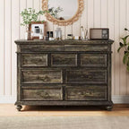 47 Farmhouse Dresser for Bedroom with 9 Drawers, Rustic Wood Dresser with Vintage Metal Handles for Bedroom, Large Storage Organizer for Living Room