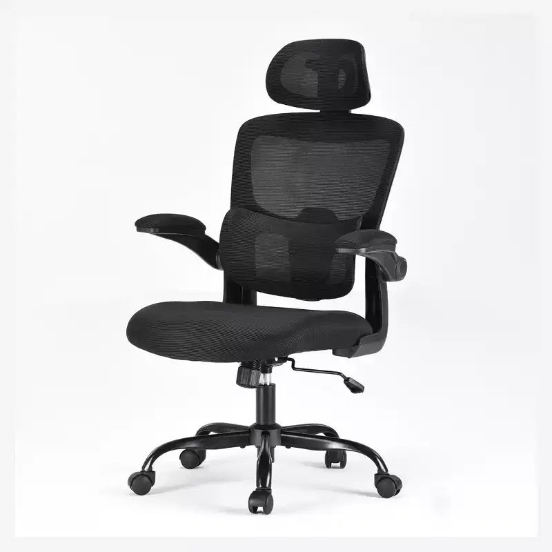 Sedia ergonomica da ufficio con schienale alto, braccioli ribaltabili e supporto lombare regolabile