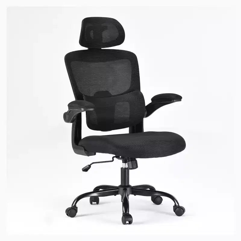 Sedia ergonomica da ufficio con schienale alto, braccioli ribaltabili e supporto lombare regolabile