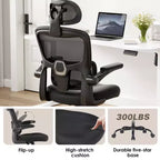 Sedia ergonomica da ufficio con schienale alto, braccioli ribaltabili e supporto lombare regolabile