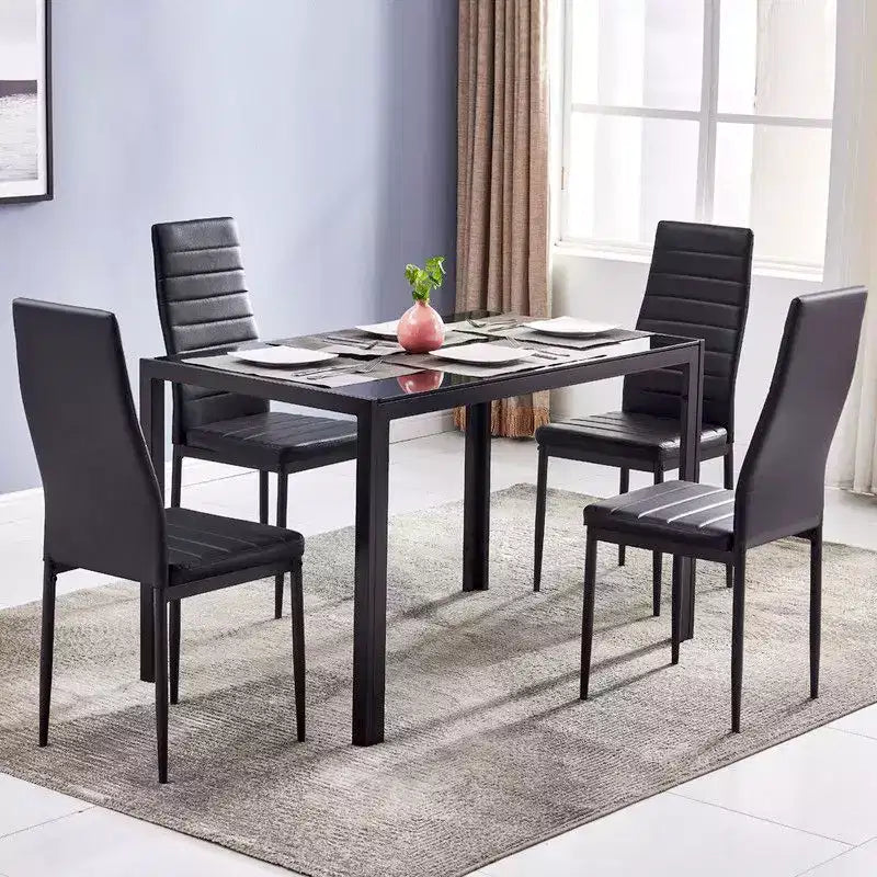 Tavolo da pranzo rettangolare con piano in vetro temperato, 4 posti