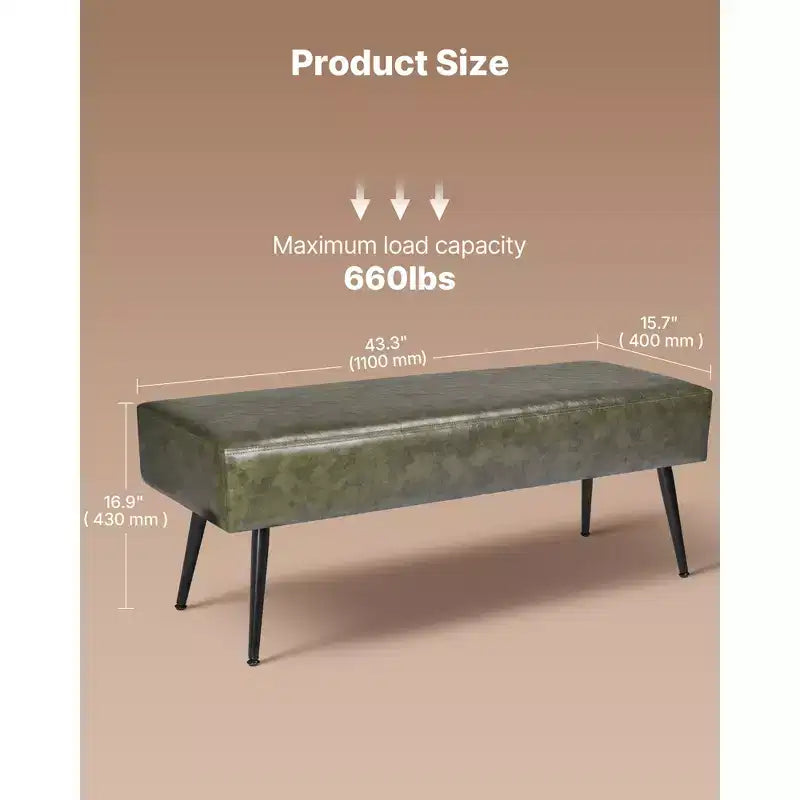 Panca contenitore imbottita con similpelle PU e gambe in metallo, verde