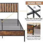Struttura letto in metallo con testiera e pediera – Letto a piattaforma, nessun box spring richiesto, contenitore sotto il letto