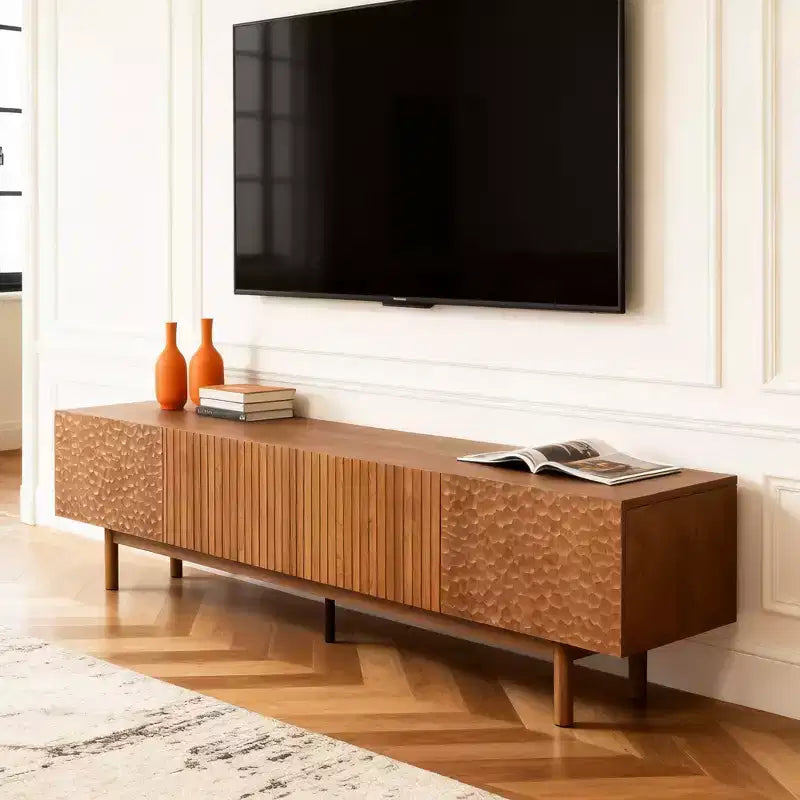 Mobile TV da 86,6 pollici con ante e gambe in legno massello