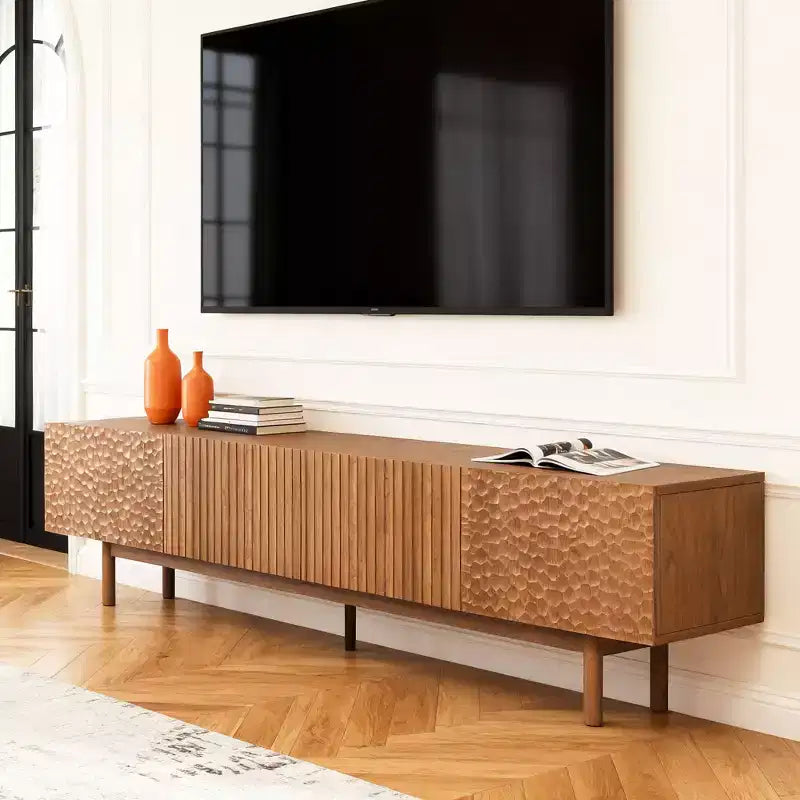 Mobile TV da 86,6 pollici con ante e gambe in legno massello