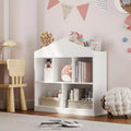 COZONY 35 Kids Bookshelf, 2-Tier White Wooden Toy Storage Organizer with 5-Cubby Bookcase & Modern Roof Design, Playroom, Nursery, Kids Room