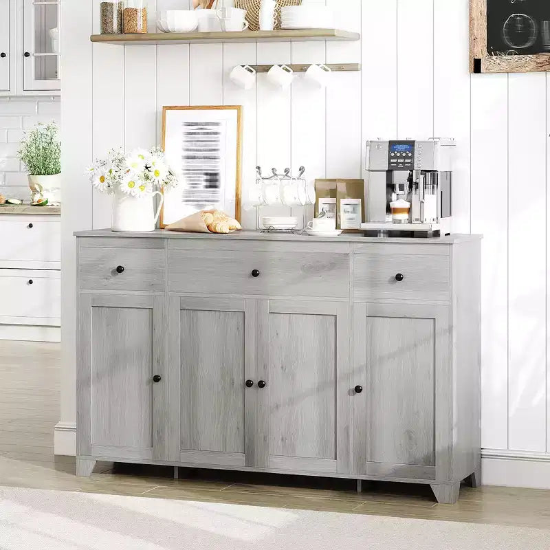 Mobile Credenza/Buffet da 55" con 3 Cassetti e 4 Ante, Ripiano Regolabile