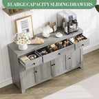 Mobile Credenza/Buffet da 55" con 3 Cassetti e 4 Ante, Ripiano Regolabile