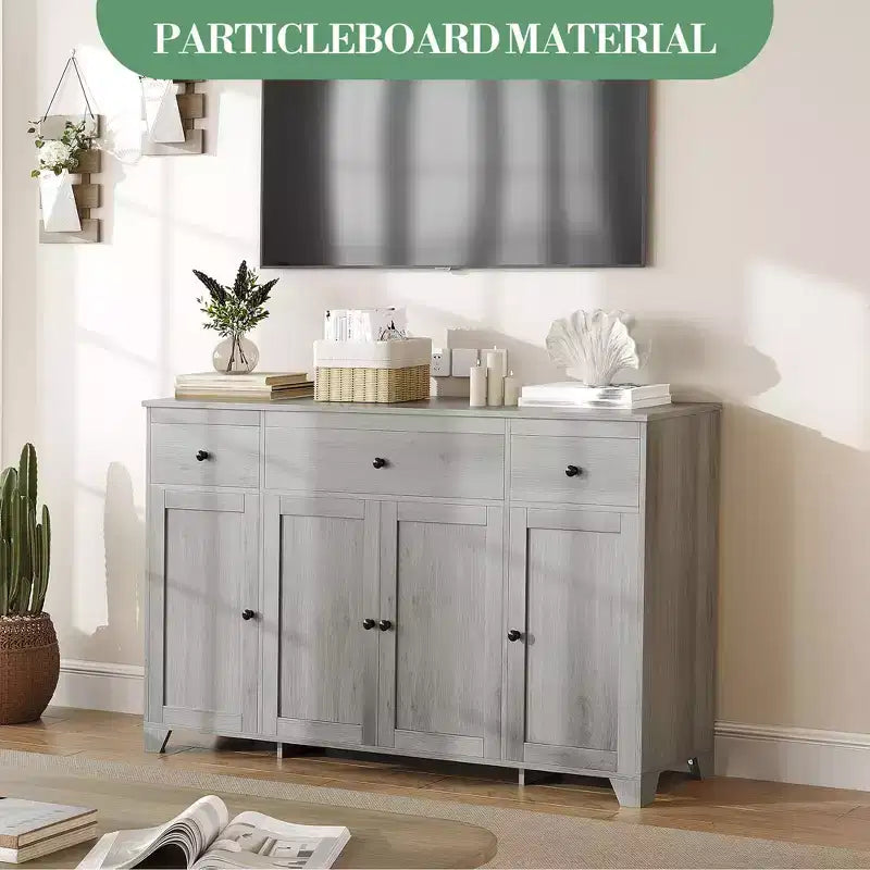 Mobile Credenza/Buffet da 55" con 3 Cassetti e 4 Ante, Ripiano Regolabile