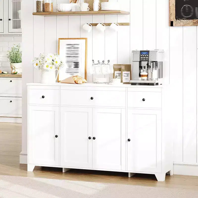 Mobile Credenza/Buffet da 55" con 3 Cassetti e 4 Ante, Ripiano Regolabile