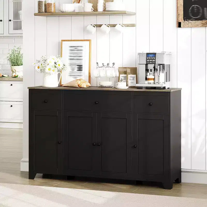 Mobile Credenza/Buffet da 55" con 3 Cassetti e 4 Ante, Ripiano Regolabile