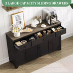Mobile Credenza/Buffet da 55" con 3 Cassetti e 4 Ante, Ripiano Regolabile