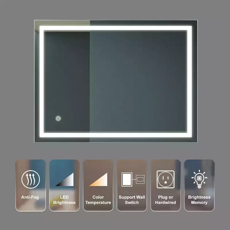 Specchio da bagno a LED da 32 x 24 pollici con antiappannamento e temperatura colore regolabile
