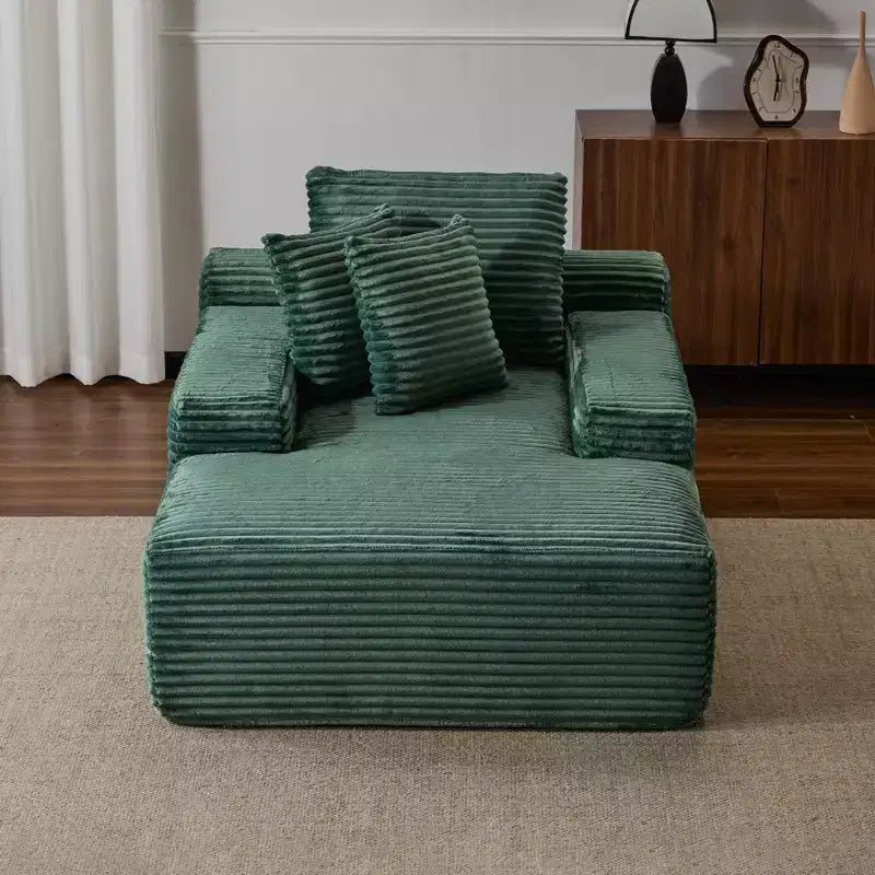 Divano letto futon imbottito con braccioli e cuscini decorativi, stile chaise longue di grandi dimensioni