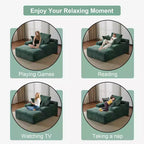 Divano letto futon imbottito con braccioli e cuscini decorativi, stile chaise longue di grandi dimensioni