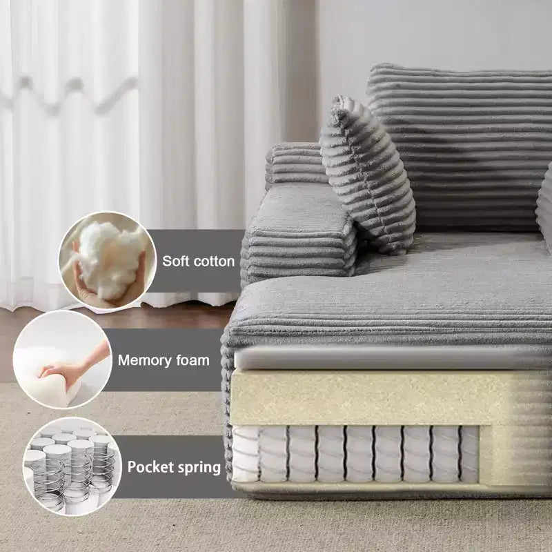 Divano letto futon imbottito con braccioli e cuscini decorativi, stile chaise longue di grandi dimensioni