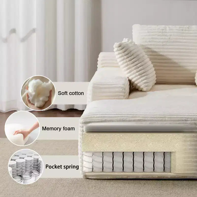 Divano letto futon imbottito con braccioli e cuscini decorativi, stile chaise longue di grandi dimensioni