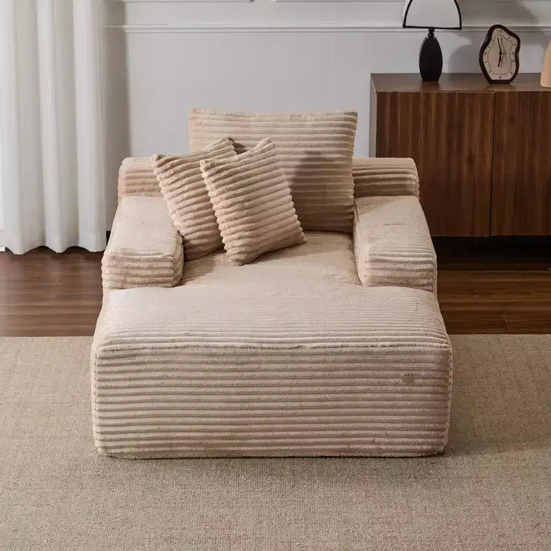 Divano letto futon imbottito con braccioli e cuscini decorativi, stile chaise longue di grandi dimensioni