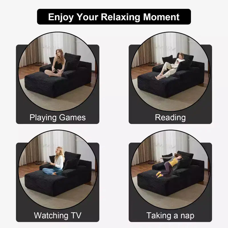 Divano letto futon imbottito con braccioli e cuscini decorativi, stile chaise longue di grandi dimensioni