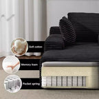Divano letto futon imbottito con braccioli e cuscini decorativi, stile chaise longue di grandi dimensioni