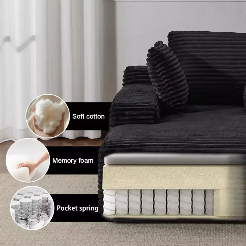 Divano letto futon imbottito con braccioli e cuscini decorativi, stile chaise longue di grandi dimensioni
