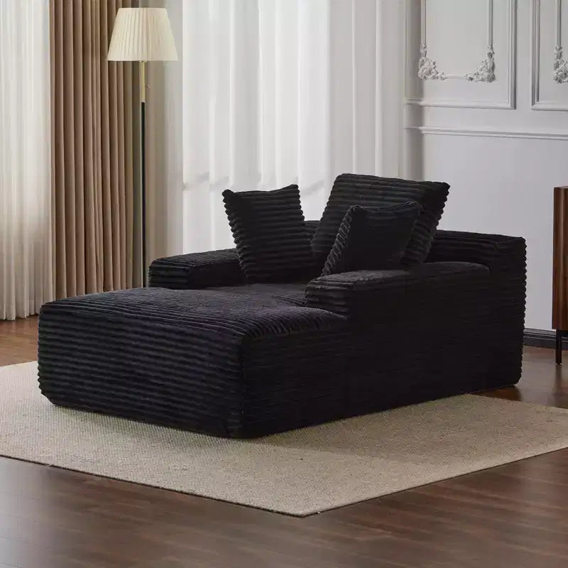 Divano letto futon imbottito con braccioli e cuscini decorativi, stile chaise longue di grandi dimensioni