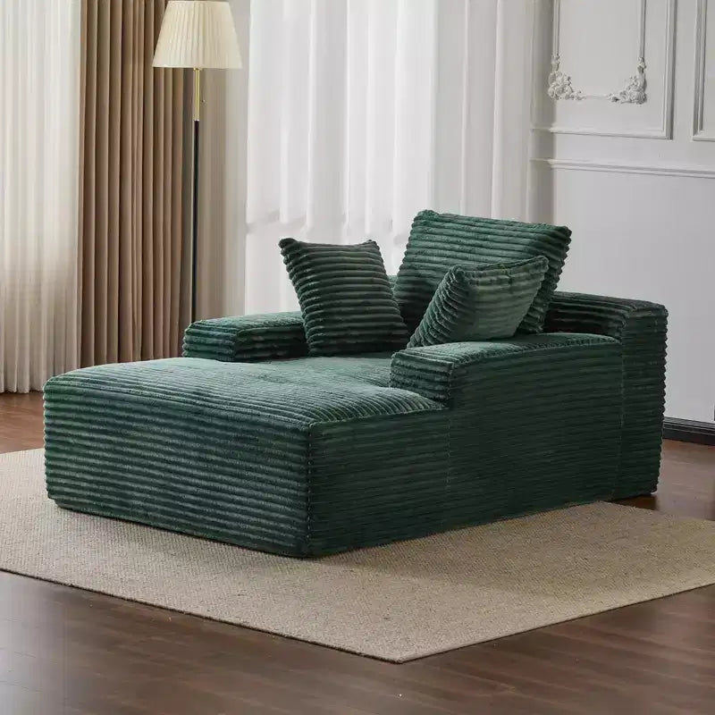 Divano letto futon imbottito con braccioli e cuscini decorativi, stile chaise longue di grandi dimensioni