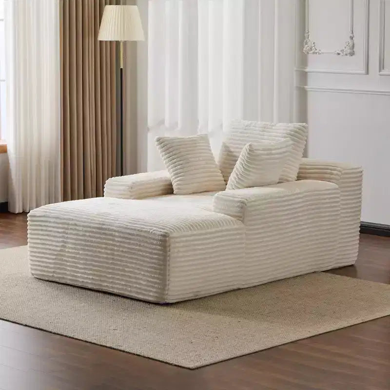 Divano letto futon imbottito con braccioli e cuscini decorativi, stile chaise longue di grandi dimensioni