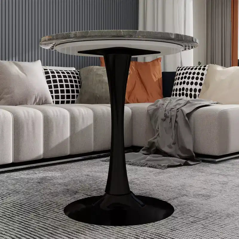 Tavolino da caffè rotondo nero da 70 cm con piano effetto marmo
