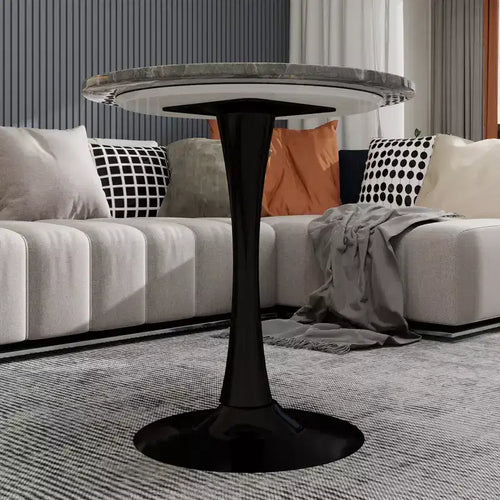Tavolino da caffè rotondo nero da 70 cm con piano effetto marmo