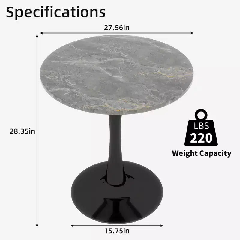 Tavolino da caffè rotondo nero da 70 cm con piano effetto marmo