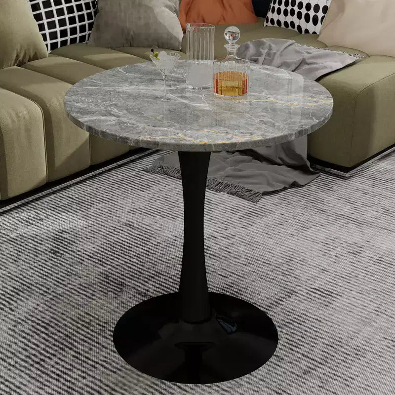 Tavolino da caffè rotondo nero da 70 cm con piano effetto marmo