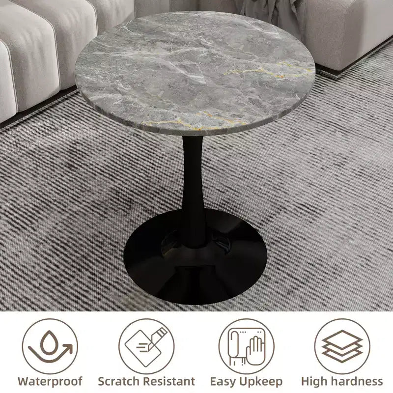 Tavolino da caffè rotondo nero da 70 cm con piano effetto marmo