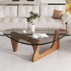 Tavolino da Caffè con Piano in Vetro e Struttura in Legno, 91 x 65 x 40 cm