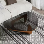 Tavolino da Caffè con Piano in Vetro e Struttura in Legno, 91 x 65 x 40 cm