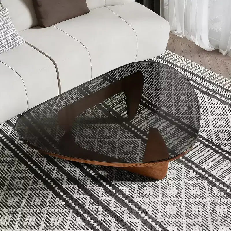 Tavolino da Caffè con Piano in Vetro e Struttura in Legno, 91 x 65 x 40 cm