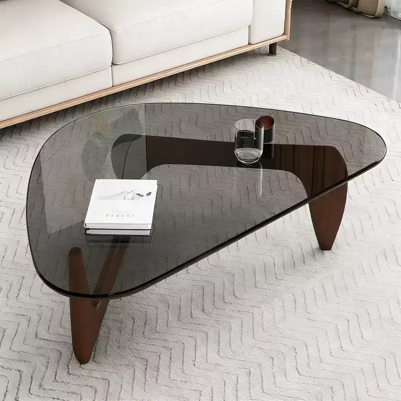 Tavolino da Caffè con Piano in Vetro e Struttura in Legno, 91 x 65 x 40 cm