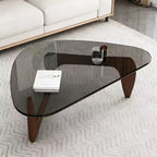 Tavolino da Caffè con Piano in Vetro e Struttura in Legno, 91 x 65 x 40 cm