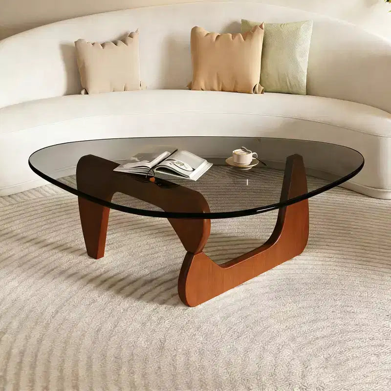 Tavolino da Caffè con Piano in Vetro e Struttura in Legno, 91 x 65 x 40 cm