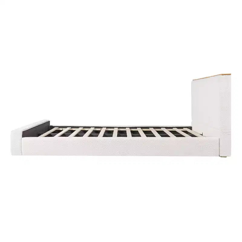 Letto con piattaforma imbottito in boucle moderno con testiera