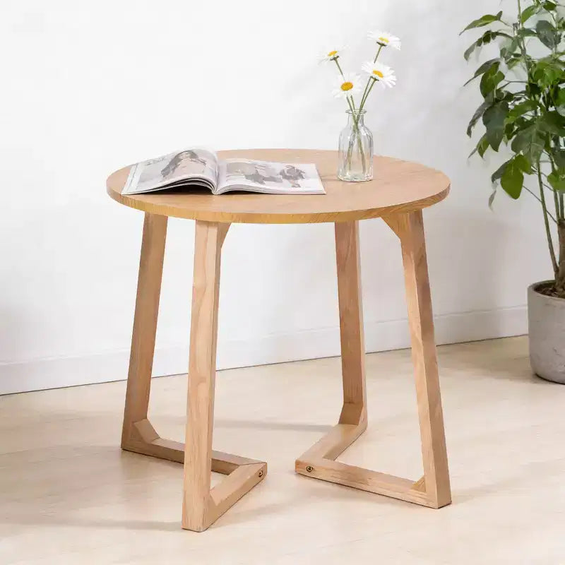 Tavolino rotondo da 24 pollici con gambe a V, beige