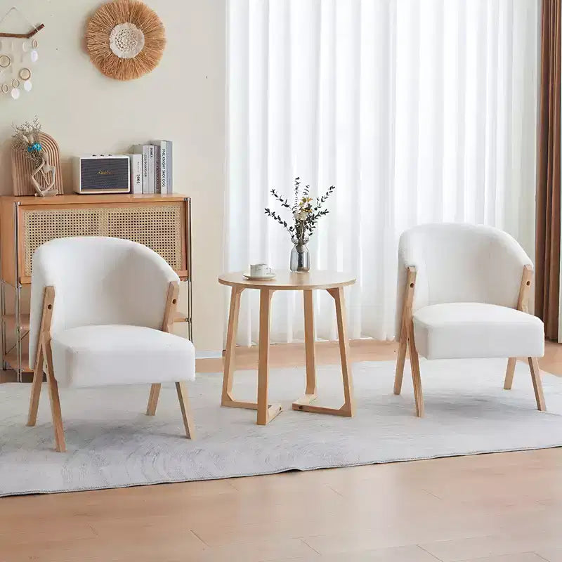 Tavolino rotondo da 24 pollici con gambe a V, beige