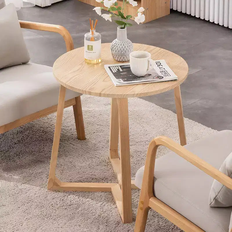 Tavolino rotondo da 24 pollici con gambe a V, beige