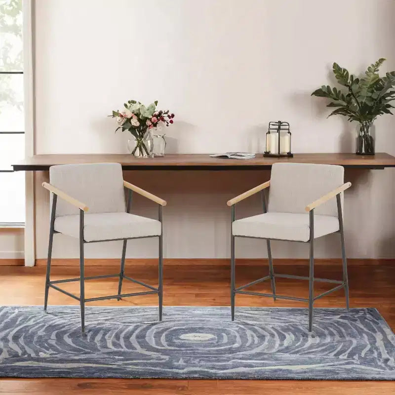 Set di 2 sgabelli da banco imbottiti in stile Mid-Century Modern con struttura in ferro