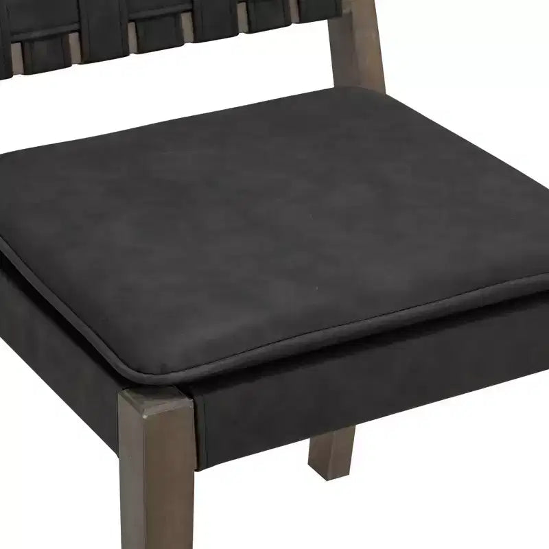 Set di 2 sedie da pranzo in similpelle con schienale intrecciato – Nero