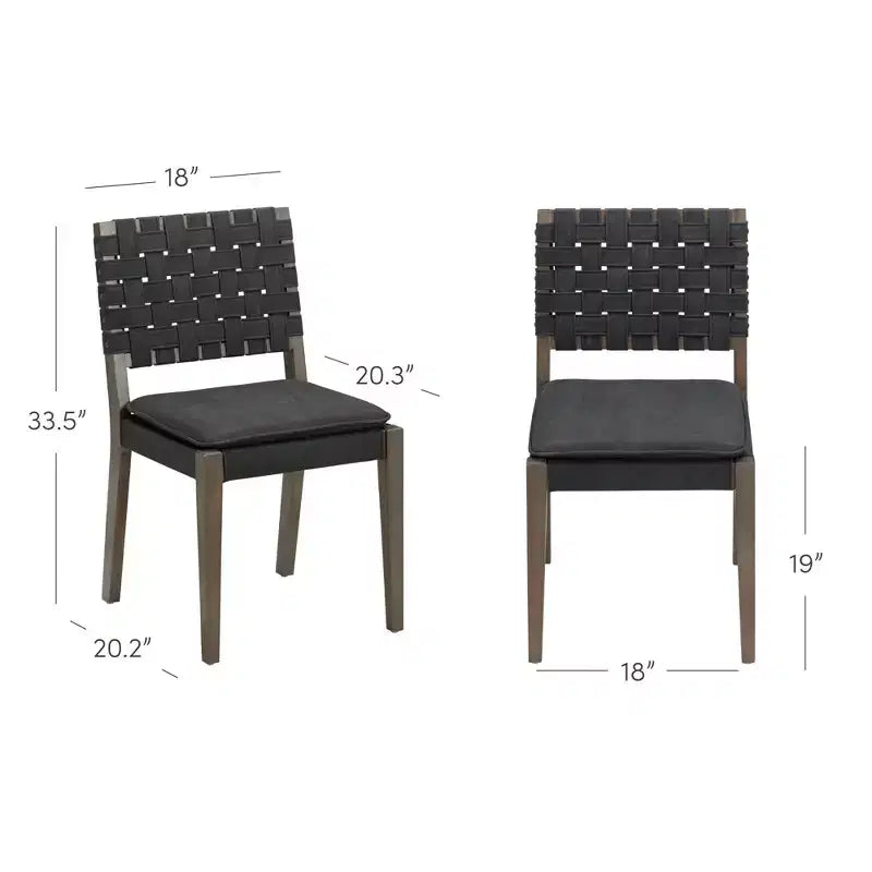 Set di 2 sedie da pranzo in similpelle con schienale intrecciato – Nero