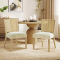 Set di 2 sedie da pranzo imbottite senza braccioli con trama in canna, Beige/Frassino chiaro