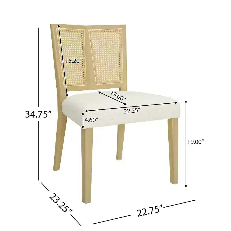 Set di 2 sedie da pranzo imbottite senza braccioli con trama in canna, Beige/Frassino chiaro